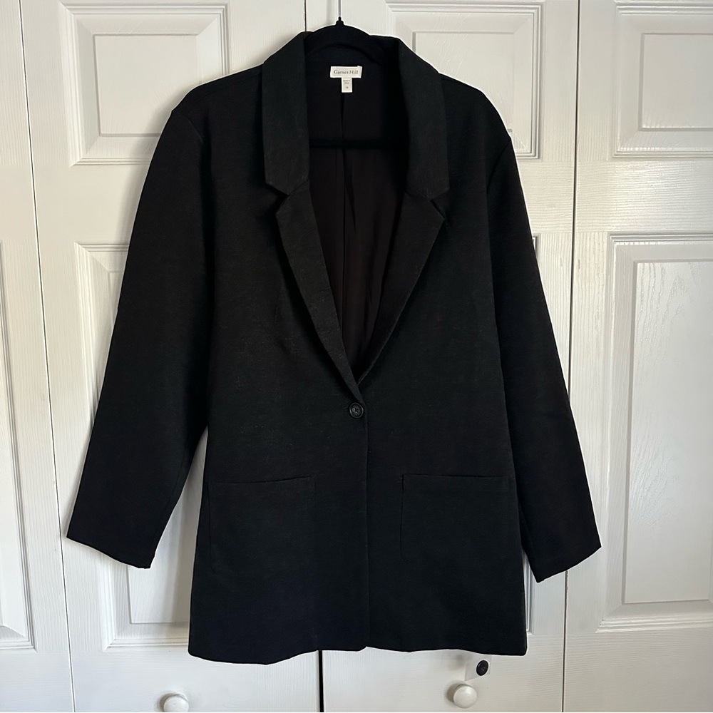 Garnet Hill Blazer Womens 18 Charcoal Gray Longline Tencel Blend Minimalist